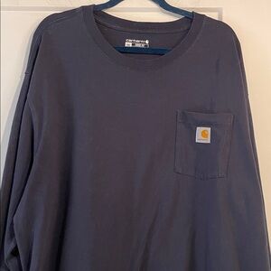 Carhartt Loose Fit Long Sleeve Size 2XL Navy Blue Tee Single Chest Pocket Logo